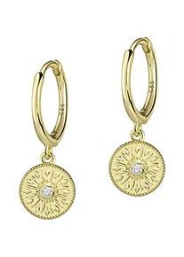 Paar Creolen Firetti "Schmuck Geschenk Silber 925 Ohrschmuck Ohrringe Sonne", gold (gelbgoldfarben, kristallwei&szlig;, kristallwei&szlig;), Ohrringe, Damen, 11,7mm, Silber 925 (Sterlingsilber), Made in Germany - mit Zirkonia (synth.)