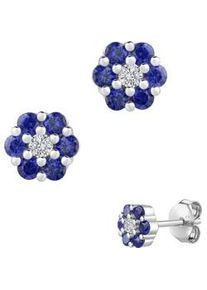 Paar Ohrstecker Firetti "Schmuck Geschenk Silber 925 Ohrschmuck Ohrringe Blume", blau (silberfarben, blau, kristallwei&szlig;, blau, kristallwei&szlig;), Ohrringe, Damen, 6mm, Silber 925 (Sterlingsilber), Made in Germany - mit Zirkonia (synth.)