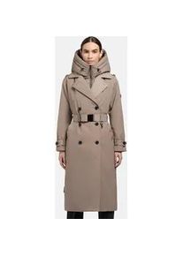 Trenchcoat Khujo "Elena-YM", Damen, Gr. L (40), grau (terragrau), Obermaterial: 100% Polyester; Futter: 100% Nylon; Wattierung: 100% Polyester, tailliert ca. Mitte Wade, hoch geschlossener Ausschnitt, &Auml;rmel ohne &Auml;rmelschlitz abgesteppte Kante mit Kn&ouml;pfen,verstellbar, M&auml;ntel, Warmer Wintermantel mit doppelter Knopfleiste
