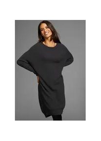 Longpullover Laura Scott, Damen, Gr. 36/38, schwarz (anthrazit melange), Strick, Obermaterial: 50% Viskose, 26% Polyamid, 24% Polyester, unifarben, Basic, oversize lang, Rundhals, Rippstrickb&uuml;ndchen, Pullover Longpullover, in oversized Form mit Rippstruktur