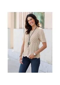 Ajourpullover Inspirationen "Ajour-Pullover", Damen, Gr. 44, beige (sesam, ecru, meliert), 100% Baumwolle, unifarben, Pullover