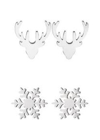 Ohrstecker-Set Firetti "Schmuck Geschenk Edelstahl Ohrschmuck Ohrringe Hirsch Eiskristall", silber (silberfarben), Ohrringe, Damen, 10mm, Edelstahl, Made in Germany