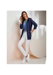 Shirtjacke Heine "Shirtjacke", Damen, Gr. 48, blau (marine), 50% Modal, 44% Polyester, 6% Elasthan, unifarben, V-Ausschnitt, Shirts Shirtjacke