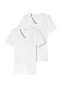 V-Shirt Schiesser "95/5", Damen, Gr. 4, wei&szlig; (100, wei&szlig;), Single Jersey, Obermaterial: 95% Baumwolle, 5% Elasthan, unifarben, regular fit h&uuml;ftbedeckend, V-Ausschnitt, Shirts, mit tiefem V-Ausschnitt