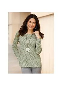 Langarmshirt Classic Basics "Langarm-Shirt", Damen, Gr. 54, gr&uuml;n (schilf, ecru, bedruckt), 100% Baumwolle, gemustert, mehrfarbig, Rundhals, Shirts Langarmshirt