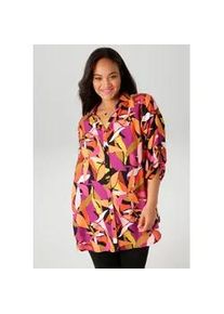 Longbluse ANISTON PLUS, Damen, Gr. 48, bunt, Web, Obermaterial: 100% Viskose, bedruckt, gebl&uuml;mt, l&auml;ssig geschnitten Po-bedeckend, Krempel&auml;rmel, Blusen Longbluse, mit gro&szlig;fl&auml;chigen, Bl&auml;ttern bedruckt
