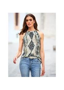 Blusentop Heine, Damen, Gr. 34, gr&uuml;n (sand, hellblau, bedruckt), 100% Polyester, bedruckt, gemustert, mehrfarbig, Rundhals, Blusen Blusentop