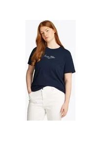 Rundhalsshirt Tommy Hilfiger Curve "CRV REG SCRIPT C-NK TEE SS", Damen, Gr. 46, blau (schwarz night navy), Single Jersey, Obermaterial: 100% Baumwolle, unifarben, tailored fit, Rundhals, abgerundeter Saum, Shirts Rundhalsshirt, in Gro&szlig;en Gr&ouml;&szlig;en, Logoschriftzug