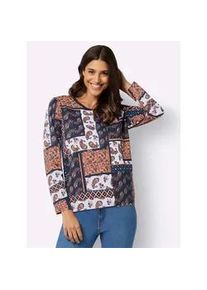 Langarmshirt Classic Basics "Langarm-Shirt", Damen, Gr. 46, bunt (papaya, marine, bedruckt), 100% Baumwolle, bedruckt, gemustert, mehrfarbig, Rundhals, Shirts Langarmshirt