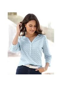 Schlupfbluse Classic Basics, Damen, Gr. 38, blau (hellblau), 100% Baumwolle, unifarben, V-Ausschnitt, Blusen Schlupfbluse