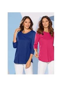 Longshirt Classic Basics "Doppelpack Shirts", Damen, Gr. 38, bunt (royalblau, pink), 100% Baumwolle, unifarben, Rundhals, Shirts Longshirt
