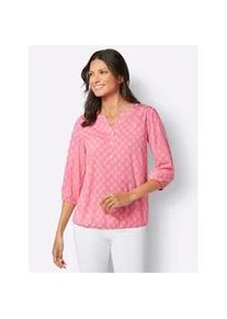 Schlupfbluse Classic Basics, Damen, Gr. 38, pink (flamingo, ecru, bedruckt), 100% Polyester, gemustert, Rundhals, Blusen Schlupfbluse