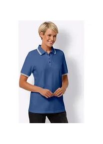 Poloshirt Classic Basics "Poloshirt", Damen, Gr. 52, blau (jeansblau), 95% Baumwolle, 5% Elasthan, gemustert, gestreift, Shirts