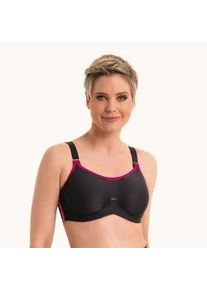 Sport-BH Anita ACTIVE "performance wireX", Damen, Gr. 75, Cup F, schwarz (anthrazit, pink), Stoff, Obermaterial: 55% Polyamid, 23% Polyester, 22% Elasthan, Mesh, clean, matt, Basic, regular fit, BHs Sport-BH, nahtlose Cups, extrem flache N&auml;hte, 3/4 B&uuml;gel, atmungsaktiv