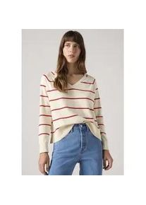 Levi's Longpullover LEVI'S "PETAL VNECK SWEATER", Damen, Gr. S (36), stephanie stripe but, Sweatware, Obermaterial: 53% Polyester, 30% Viskose, 17% Polyamid, regular fit taillenbedeckt, V-Ausschnitt, Rippb&uuml;ndchen, Pullover Longpullover, mit Rippb&uuml;ndchen