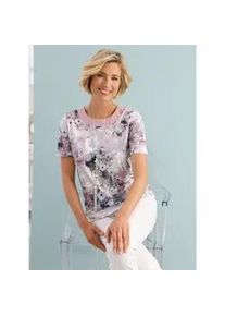 Kurzarmshirt CLASSIC BASICS "Kurzarm-Shirt", Damen, Gr. 40, lila (mauve, steingrau, bedruckt), 100% Polyester, gebl&uuml;mt, gemustert, mehrfarbig, Rundhals, Shirts