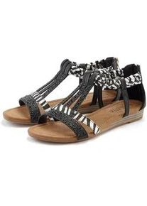 Sandale Lascana "Sommerschuh, Sandalette, offener Schuh", Damen, Gr. 42, schwarz-wei&szlig; (schwarz, zebra), Obermaterial: 50% Lederimitat, 50% Textilmaterial. Decksohle: 100% Lederimitat. Futter: 100% Lederimitat. Laufsohle: 100% Synthetik, bedruckt, Basic, Schuhe Sandale, mit aufwendiger Verzierung VEGAN