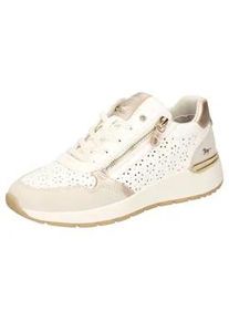 Sneaker Mustang SHOES, Damen, Gr. 40, gold (wei&szlig;, goldfarben), Lederimitat, metallic, Schuhe Sneaker, Runners Sneaker, Plateausneaker mit Au&szlig;enrei&szlig;verschluss