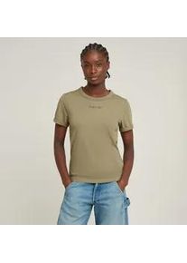 G-Star Raw T-Shirt G-STAR "Embro g-script Logo", Damen, Gr. S, gr&uuml;n (ensis gr&uuml;n), Single Jersey, Obermaterial: 100% Baumwolle, unifarben, regular fit, Rundhals, mit Umschlag, Shirts T-Shirt