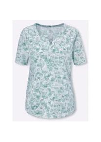 Kurzarmshirt Classic Basics "Shirt", Damen, Gr. 52, gr&uuml;n (kalkmint, mint, bedruckt), 100% Baumwolle, gemustert, mehrfarbig, V-Ausschnitt, Shirts