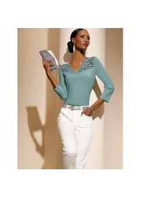 CR&Eacute;ATION L 3/4-Arm-Shirt CREATION L "Modal-Mix-Shirt", Damen, Gr. 40, gr&uuml;n (kalkmint), 48% Baumwolle, 48% Modal, 4% Elasthan, unifarben, V-Ausschnitt, Shirts 3/4-Arm-Shirt