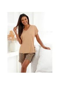 w&auml;schepur Shorty W&Auml;SCHEPUR, Damen, Gr. 44/46, gelb (camel, schwarz, bedruckt), 50% Baumwolle, 50% Viskose, Homewear-Sets Shorty