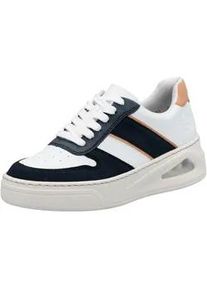 Plateausneaker Rieker, Damen, Gr. 38, bunt (wei&szlig;, nachtblau), Lederimitat, Nubuklederimitat, kontrastfarbene Details, Schuhe Plateausneaker, Basket-Sneaker, Schn&uuml;rschuh, Halbschuh mit Rieker Air Ausstattung