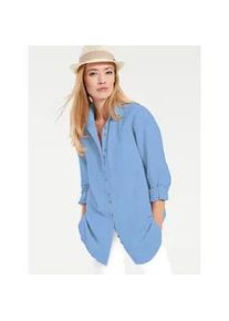 Longbluse Heine, Damen, Gr. 44, blau (himmelblau), 55% Baumwolle, 45% Leinen, unifarben, Blusen Longbluse, Topseller