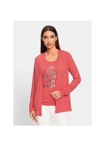 T-Shirt Heine "Twinset", Damen, Gr. 50, orange (koralle), 95% Viskose, 5% Elasthan, gemustert, mehrfarbig, Rundhals, Shirts T-Shirt