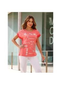 Kurzarmshirt Classic Basics "Kurzarm-Shirt", Damen, Gr. 52, rot (koralle, hummer), 100% Baumwolle, gemustert, mehrfarbig, Rundhals, Shirts