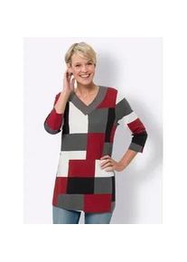 Longshirt Classic Basics "Longshirt", Damen, Gr. 46, rot (schwarz, kirsche, bedruckt), 100% Baumwolle, bedruckt, gemustert, mehrfarbig, V-Ausschnitt, Shirts Longshirt