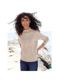 Stehkragenpullover Heine "Stehkragen-Pullover", Damen, Gr. 40, beige (sesam), 50% Viskose, 25% Polyester, 25% Polyamid, unifarben, Pullover Stehkragenpullover