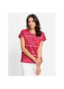 Print-Shirt Inspirationen "Print-Shirt", Damen, Gr. 50, rot (erdbeere, ecru, bedruckt), 100% Baumwolle, bedruckt, gemustert, mehrfarbig, Rundhals, Shirts