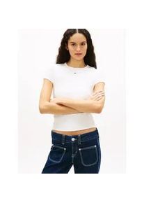 Tommy Hilfiger Kurzarmshirt TOMMY JEANS "TJW 2PACK SLIM ESSENTIAL RIB SS", Damen, Gr. XL (42), blau (ecru, schwarz night navy), Single Jersey, Obermaterial: 95% Baumwolle, 5% Elasthan, gestreift, slim fit h&uuml;ftlang, Rundhals, abgesteppt, Shirts, mit gerippter Struktur