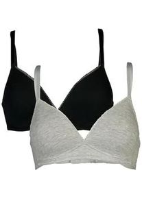 Soft-BH MY BASIC "padded cotton bra", Damen, Gr. 85, Cup C, grau (schwarz, grau), Obermaterial: 95% Baumwolle, 5% Elasthan, unifarben, BHs Soft-BH, flache Verarbeitung, wattiert, ohne B&uuml;gel, basic, Baumwollmix