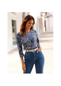 Print-Shirt Inspirationen "Rundhals-Shirt", Damen, Gr. 54, blau (marine, beige, bedruckt), 50% Baumwolle, 50% Modal, bedruckt, gemustert, gepunktet, mehrfarbig, Rundhals, Shirts