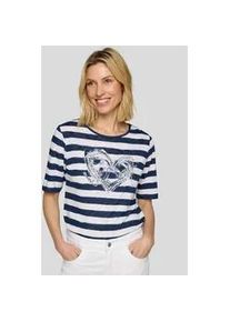 T-Shirt Rabe, Damen, Gr. 46, blau (atlantik), Jersey, Obermaterial: 50% Baumwolle, 50% Viskose, bedruckt, gestreift, normal h&uuml;ftbedeckend, Rundhals, Shirts T-Shirt, in Streifen-Optik und mit Glitezr-Print