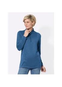 Longshirt Classic Basics "Longshirt", Damen, Gr. 54, blau (mittelblau, meliert), 95% Polyester, 5% Elasthan, meliert, Shirts Longshirt