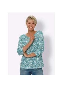 3/4-Arm-Shirt Classic Basics "3/4-Arm-Shirt", Damen, Gr. 42, beige (ecru, ozean, bedruckt), 100% Baumwolle, gemustert, mehrfarbig, Rundhals, Shirts 3/4-Arm-Shirt