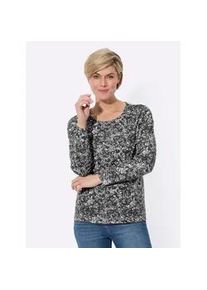 Langarmshirt Classic Basics "Langarm-Shirt", Damen, Gr. 40, schwarz (schwarz, steingrau, bedruckt), 100% Baumwolle, gemustert, mehrfarbig, Rundhals, Shirts Langarmshirt