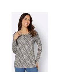 Langarmshirt Classic Basics "Langarm-Shirt", Damen, Gr. 52, grau (taupe, ecru, bedruckt), 100% Baumwolle, gemustert, mehrfarbig, Rundhals, Shirts Langarmshirt
