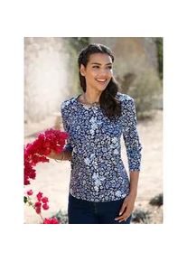 3/4-Arm-Shirt Classic Basics "3/4-Arm-Shirt", Damen, Gr. 46, blau (marine, himmelblau, bedruckt), 100% Baumwolle, gebl&uuml;mt, gemustert, mehrfarbig, Rundhals, Shirts 3/4-Arm-Shirt