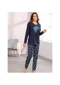 Schlafanzug, Damen, Gr. 48/50, blau (marine), 100% Baumwolle, Homewear-Sets Schlafanzug