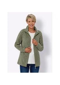 Fleecejacke Classic Basics, Damen, Gr. 42, gr&uuml;n (khaki, ecru, geringelt), 100% Polyester, gemustert, gestreift, mehrfarbig, Jacken Fleecejacke