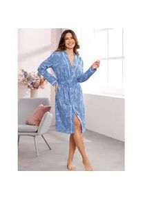 Morgenmantel, Damen, Gr. 48/50, blau (himmelblau, bedruckt), Baumwolle, gemustert, Hausm&auml;ntel