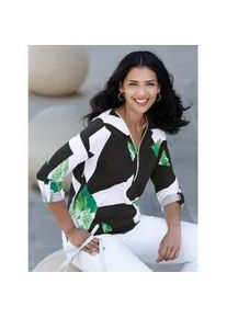 V-Shirt Classic Basics "Langarm-Shirt", Damen, Gr. 38, bunt (schwarz, apfel, gemustert), 100% Baumwolle, gemustert, mehrfarbig, V-Ausschnitt, Shirts