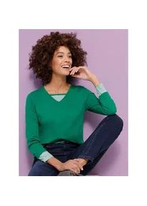 Langarmshirt Classic Basics "Shirt", Damen, Gr. 40, gr&uuml;n, 100% Baumwolle, gemustert, mehrfarbig, V-Ausschnitt, Shirts Langarmshirt