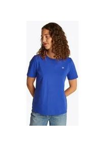 T-Shirt Tommy Hilfiger "REG CONTRAST FLAG SS TEE", Damen, Gr. XXL (44), blau (noble blau), Single Jersey, Obermaterial: 100% Baumwolle, unifarben, regular fit h&uuml;ftlang, Rundhals, abgesteppt, Shirts T-Shirt, mit Logostickerei
