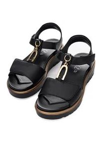 Plateausandale Ara "BILBAO", Damen, Gr. 40, schwarz, Nappaleder, unifarben, Schuhe Riemchensandale, Keilsandale, Sommerschuh, Komfortschuh in G-Weite