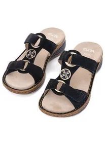 Pantolette Ara "HAWAII", Damen, Gr. 37, blau (nachtblau), Ziegenveloursleder, unifarben, Schuhe Pantolette, Keilabsatz, Sommerschuh, Schlupfschuh mit Schmuckelement